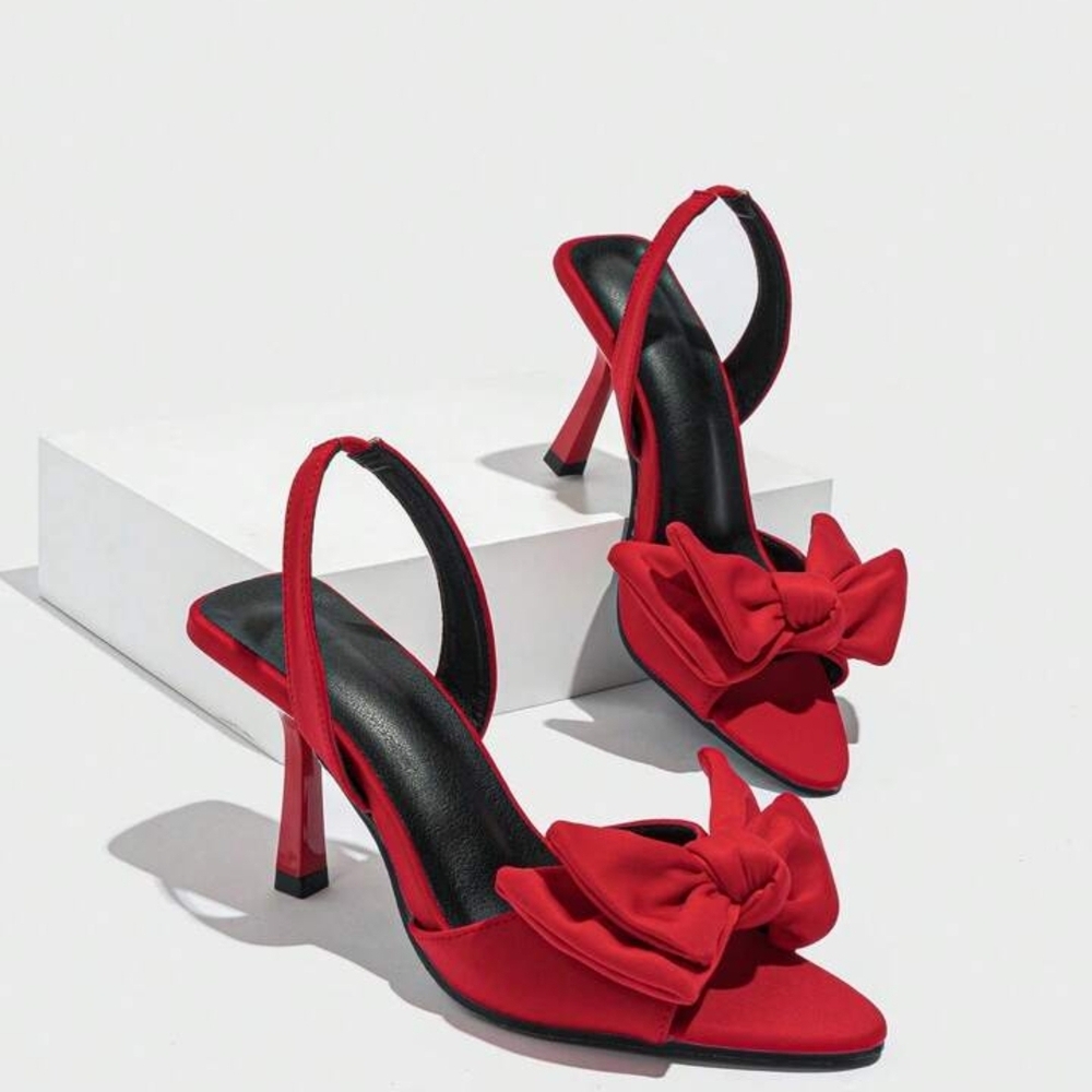 SHEIN Red Bow Slingback Heels – Chic Statement Party Stilettos Size 39